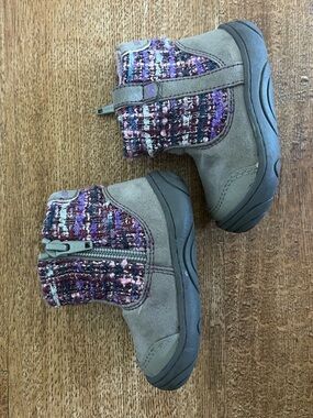 ADORA Taupe Suede & Purple Tweed Kids Ankle Boots